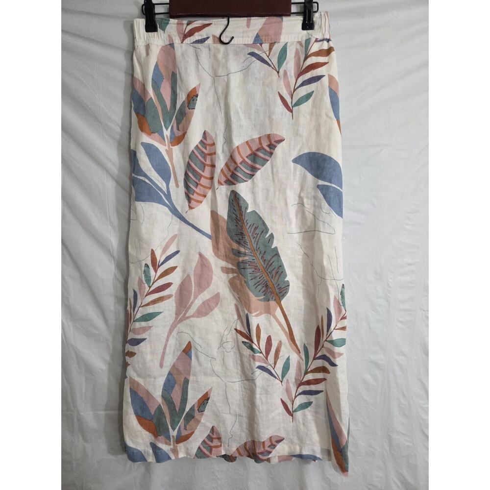 Cynthia Rowley Maxi Skirt SZ S 100% Linen Floral Lagenlook Prairie Pockets Slit